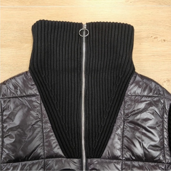 Varley Mayten Knit Puffer Jacket Black Mock Neck Zipper Ribbed Long Coat Medium - Picture 10 of 16
